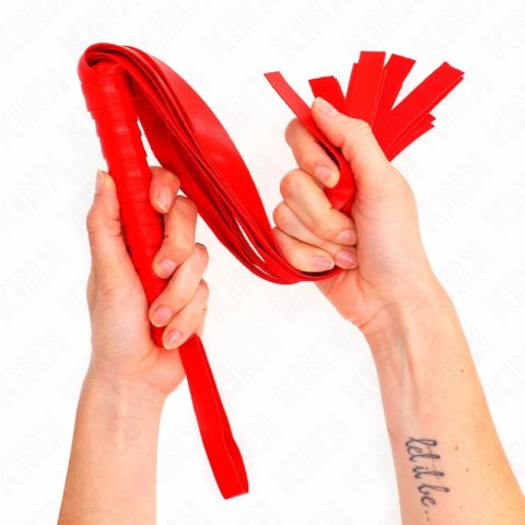 KINK Czerwony Bicz Skorzany Szeroki Ogon 48,5 cm - solidny uchwyt