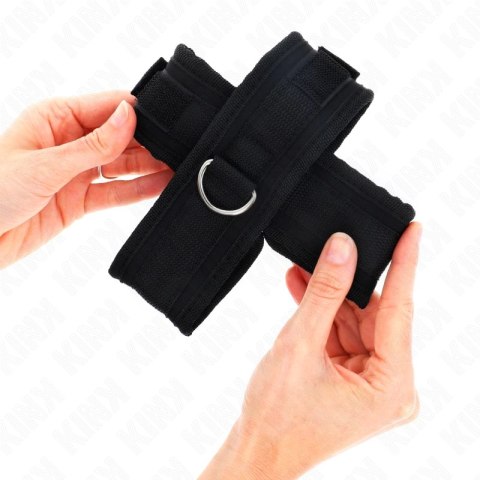 KINK Krzyżowe Mankiety Skorzane Czarne 34x5,5 cm z Metalowymi Zapięciami