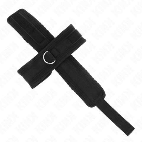 KINK Krzyżowe Mankiety Skorzane Czarne 34x5,5 cm z Metalowymi Zapięciami