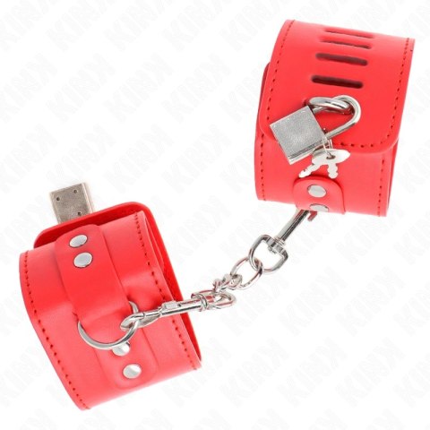 KINK Cuffs na nadgarstki z zamknięciem na kłodkę czerwone 16-23 cm