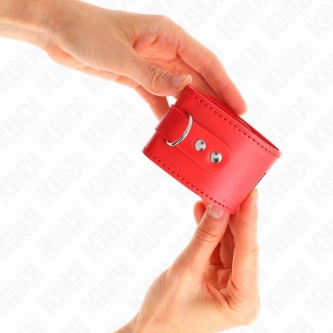 KINK Cuffs na nadgarstki z zamknięciem na kłodkę czerwone 16-23 cm