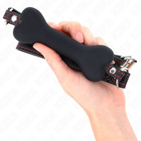 KINK Czarna Kość Gag 12 cm - silikonowy, regulowany pasek, 63x2 cm
