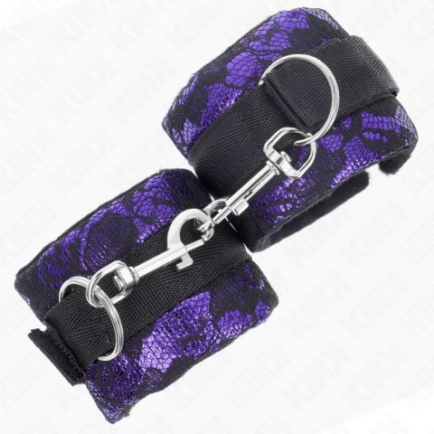 KINK Krotkie zapinane opaski na nadgarstki aksamit/nylon fiolet/czarny 23x6,5cm