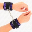 KINK Krotkie zapinane opaski na nadgarstki aksamit/nylon fiolet/czarny 23x6,5cm