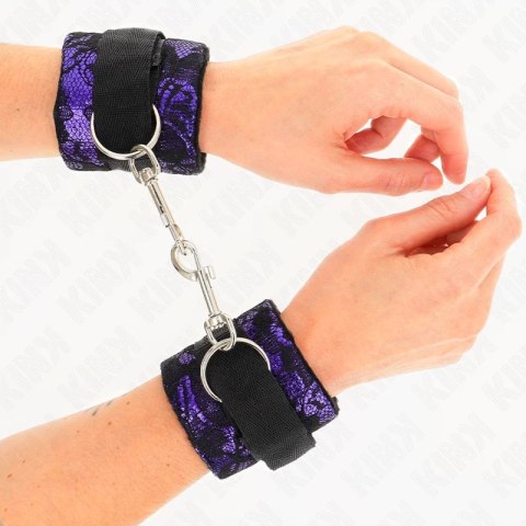 KINK Krotkie zapinane opaski na nadgarstki aksamit/nylon fiolet/czarny 23x6,5cm