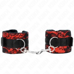 KINK Krotkie zapinane opaski na nadgarstki z aksamitu i koronki czerwono-czarne 23x6,5cm