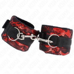 KINK Krotkie zapinane opaski na nadgarstki z aksamitu i koronki czerwono-czarne 23x6,5cm