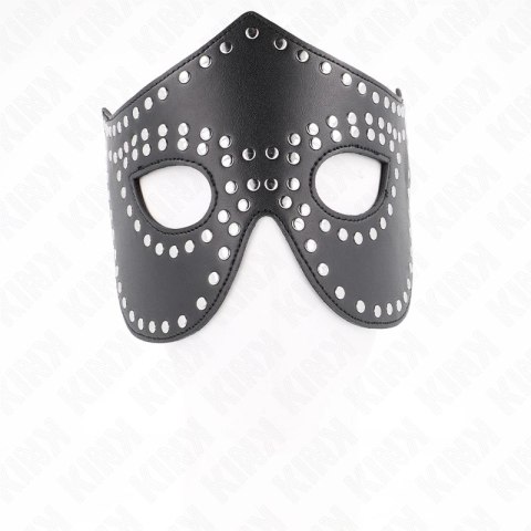 KINK Maska skorzana z nitami Model 2 czarna 30x12 cm regulowana
