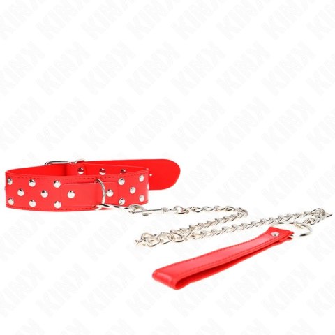 KINK Naszyjnik z paskiem i nitami, czerwony, regulacja 36-50 cm