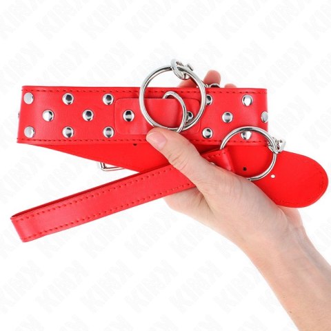 KINK Naszyjnik z paskiem i nitami, czerwony, regulacja 36-50 cm