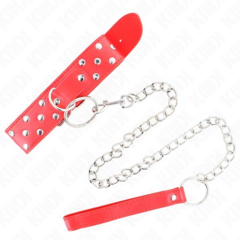 KINK Naszyjnik z paskiem i nitami, czerwony, regulacja 36-50 cm