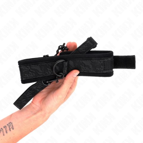 KINK Obroża regulowana z wytrzymałą smyczą 77 cm czarna 34-54 cm x 5 cm