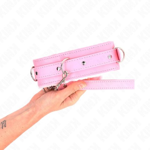 KINK Obroża ze Smyczą Rożowa 36-42 cm Skora Ekologiczna 65 cm
