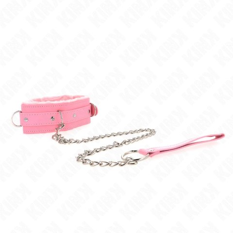 KINK Obroża ze Smyczą Rożowa 36-42 cm Skora Ekologiczna 65 cm