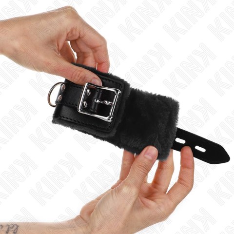 KINK Opaski na Nadgarstki Czarny Pasek z Futerkiem Regulacja 17-29cm