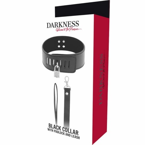 Darkness Obroża Kolekcja BDSM czarna neoprenowa z blokadą i łańcuchem