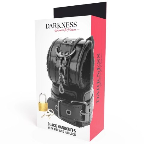 Darkness skorzane kajdanki regulowane czarne z kłodką uniwersalne