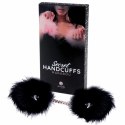 Secret Play Black Feather Cuffs z chromowanym łańcuszkiem 30cm