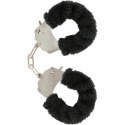 TOYJOY Furry Fun czarne mankietki z pluszowym wykończeniem i łańcuszkiem