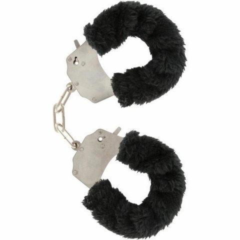 TOYJOY Furry Fun czarne mankietki z pluszowym wykończeniem i łańcuszkiem