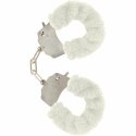ToyJoy Furry Fun mankietki na nadgarstki z białym futerkiem i łańcuszkiem