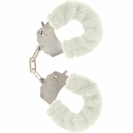 ToyJoy Furry Fun mankietki na nadgarstki z białym futerkiem i łańcuszkiem