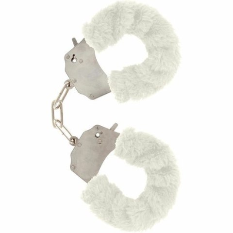 ToyJoy Furry Fun mankietki na nadgarstki z białym futerkiem i łańcuszkiem