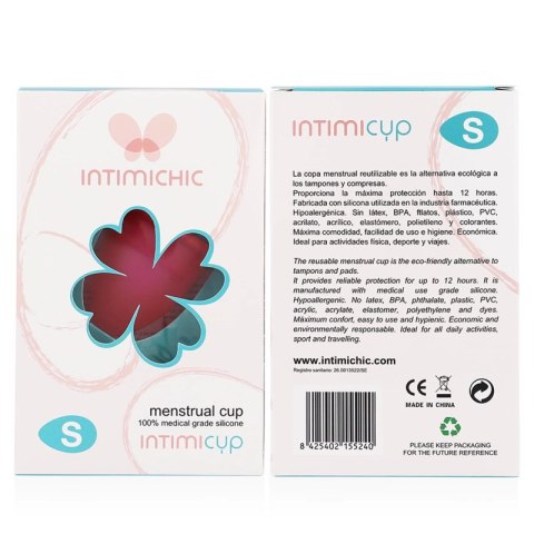 Intimichic Cup S silikonowa kubeczka menstruacyjna medyczna, woreczek