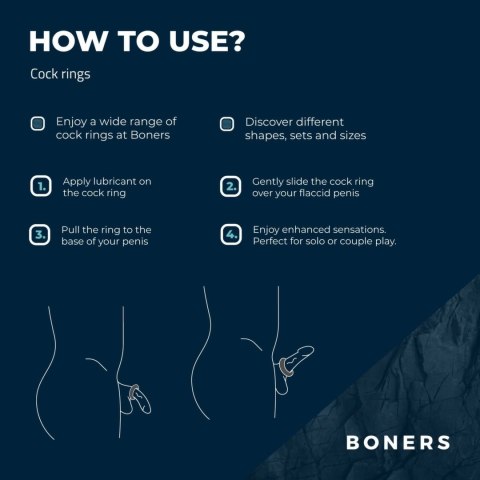 Boners 3‑Piece Cock Ring Set silikonowy zestaw 3 pierścieni erekcyjnych szary