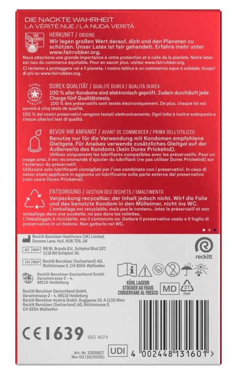 Durex Gefuhlsecht Extra Gross 10 szt. anatomiczne prezerwatywy XXL