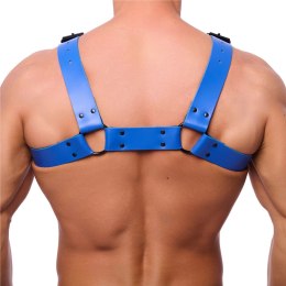 Red Leather Bulldog Harness L/XL niebieski - skorzany uprząż regulowany