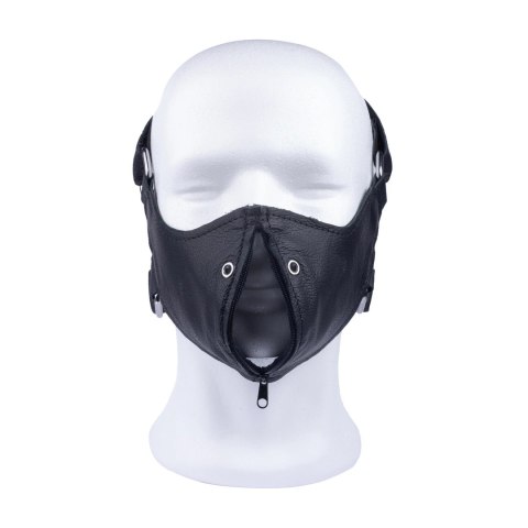 Red Leather Mask Anatomiczna Skorzana z Suwakiem Czarna Regulowana