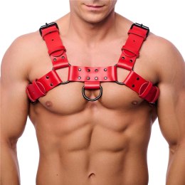 Red Leather Skorzany Uprząż Bulldog S/M Czerwony Regulowany Pasek