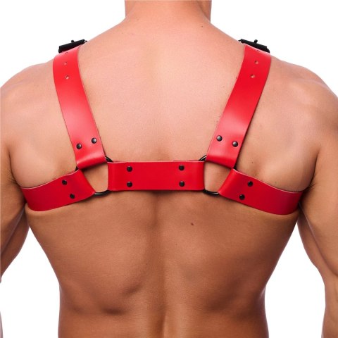 Red Leather Skorzany Uprząż Bulldog S/M Czerwony Regulowany Pasek