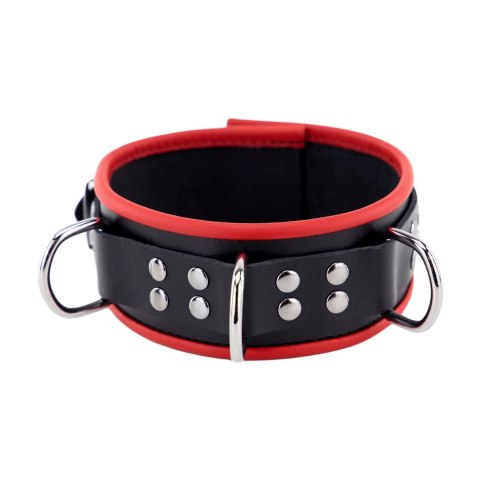 Red Leather skorzany naszyjnik z 3 metalowymi pierścieniami, czerwono-czarny