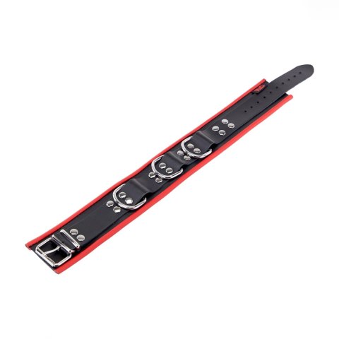 Red Leather skorzany naszyjnik z 3 metalowymi pierścieniami, czerwono-czarny