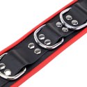 Red Leather skorzany naszyjnik z 3 metalowymi pierścieniami, czerwono-czarny