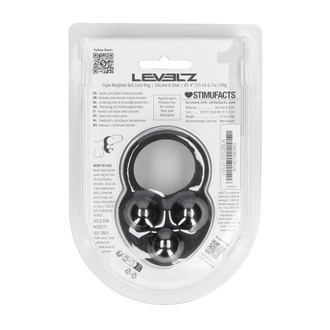 LEVELZ Potrojny Pierścień Intymny z Obciążeniem Liquid Silicone Czarny