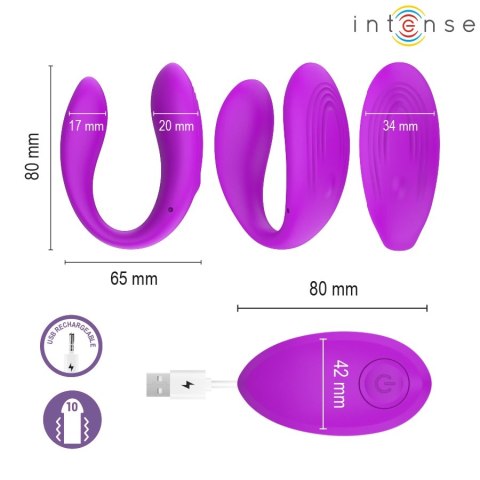 INTENSE - NORA stymulator wibracyjny zaciskowy fioletowy IPX7 10 trybow