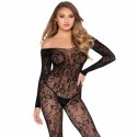 Leg Avenue 89366 Bodystocking koronkowy czarny, kwiatowy wzor, uniwersalny