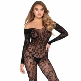 Leg Avenue 89366 Bodystocking koronkowy czarny, kwiatowy wzor, uniwersalny