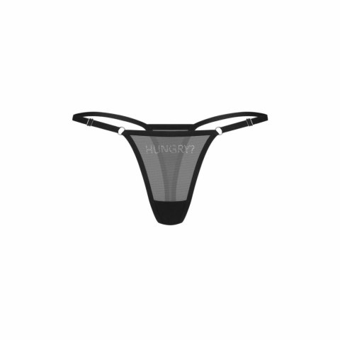 Obsessive Violami Hungry Thong czarny - stringi z napisem i regulacją S/M