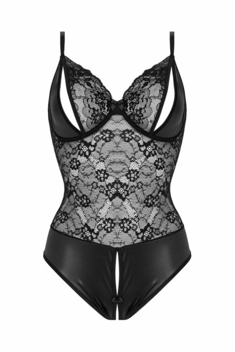 Christine Vesper - Body damskie z efektem wetlook i koronką, czarne XXL