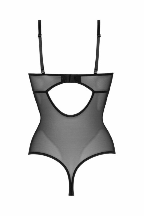 Christine Vesper - Body damskie z efektem wetlook i koronką, czarne XXL