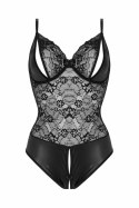 Christine Vesper - body damskie z efektem wetlook i koronką, czarne S/M