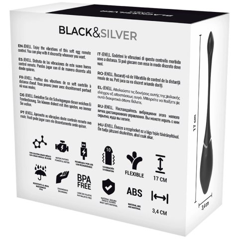 Black & Silver Jenell - Bezprzewodowe jajko wibrujące, silikon, 17 cm