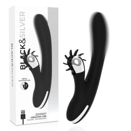 Black & Silver Johnny Vibe Bunny - silikonowy model z wibracjami USB 24 cm
