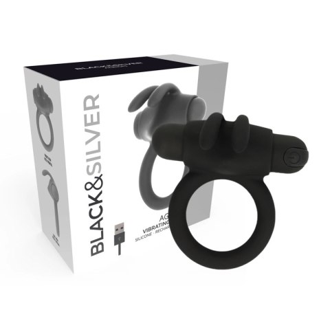 Black&Silver Agron 2.0 pierścień wibrujący silikonowy USB czarny
