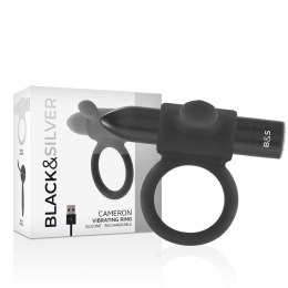 Black&Silver Cameron - elastyczny pierścień intymny z wibracją USB czarny