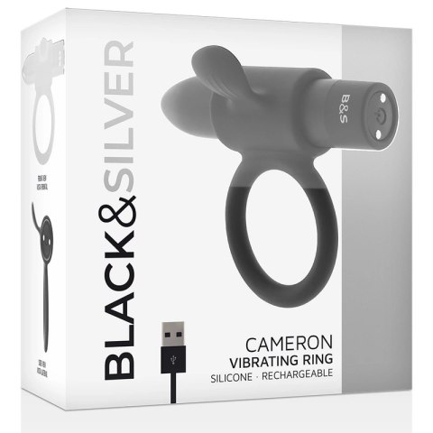Black&Silver Cameron - elastyczny pierścień intymny z wibracją USB czarny